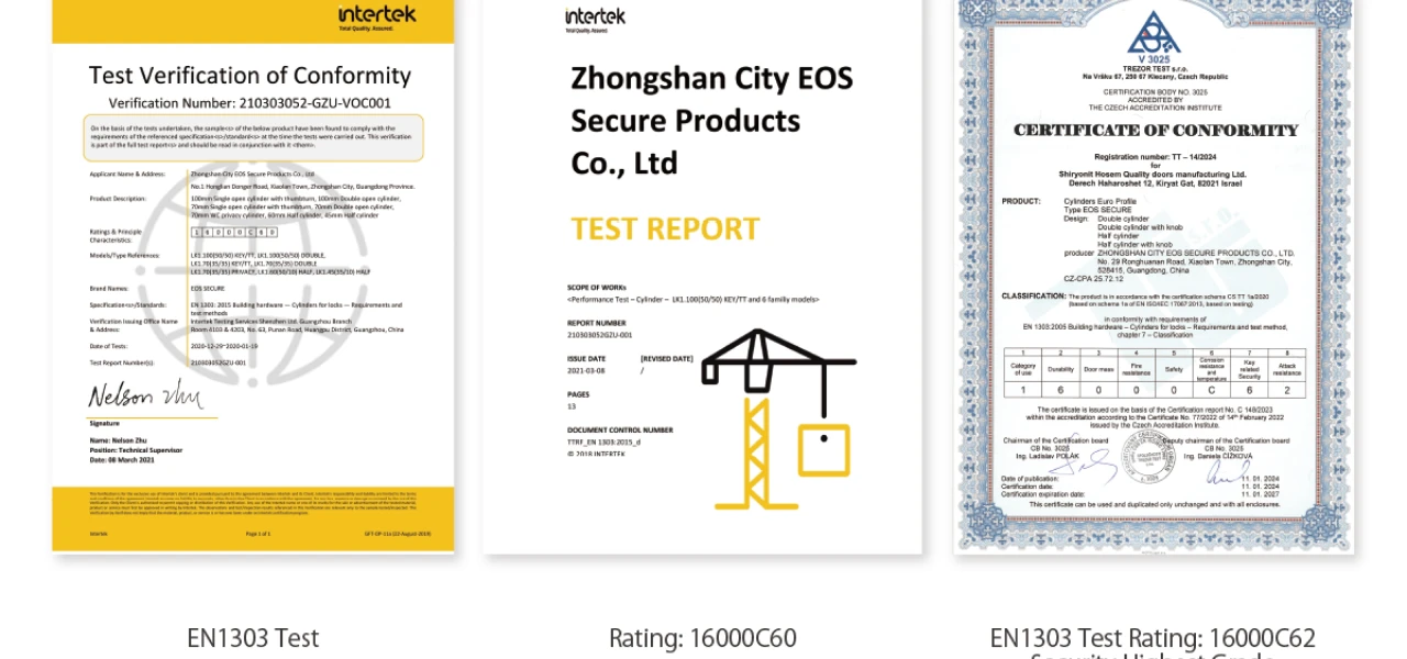 lock cylinder certificates