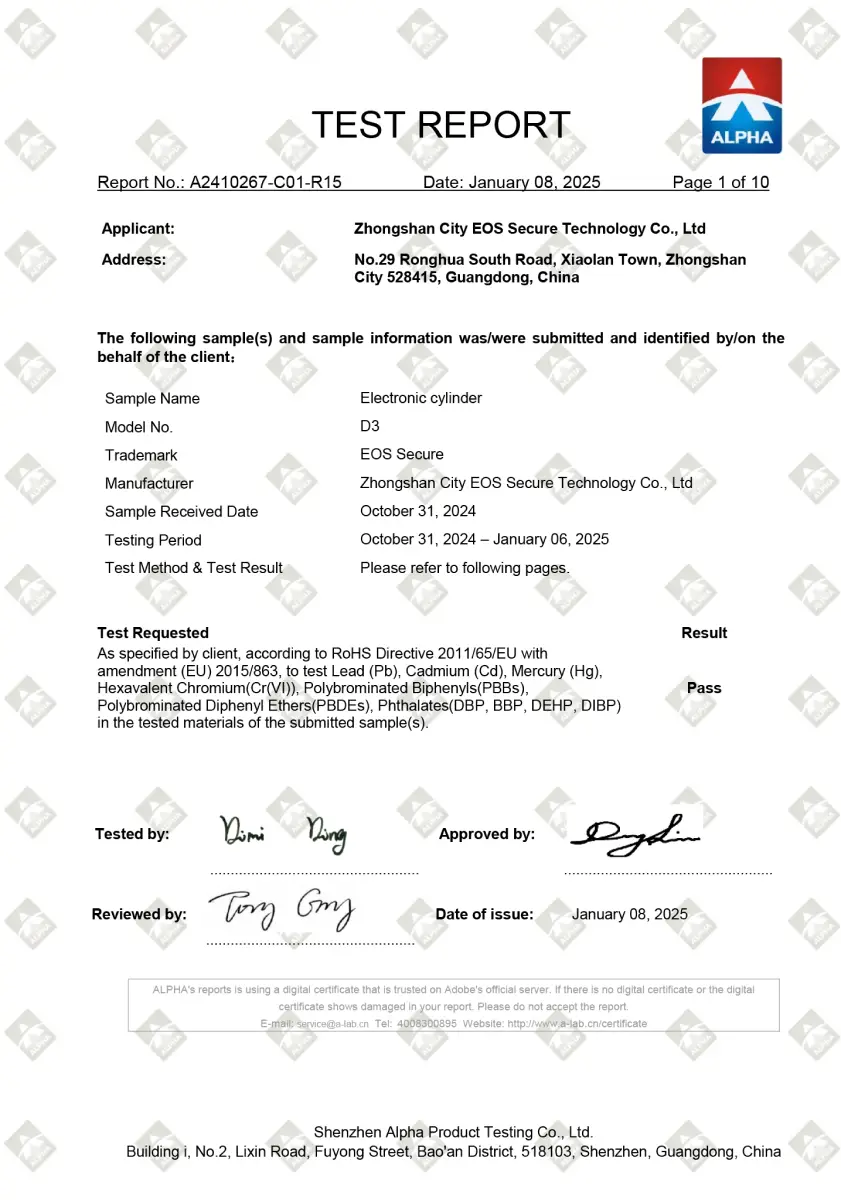 RoHs Certificate